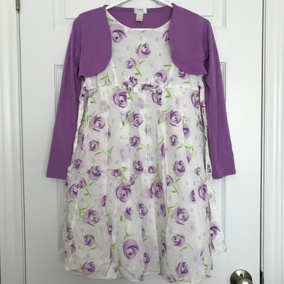 Marc & Maddie Floral Dress With Long Sleeve Shrug Girls Size 12 Purple White - Picture 1 of 11